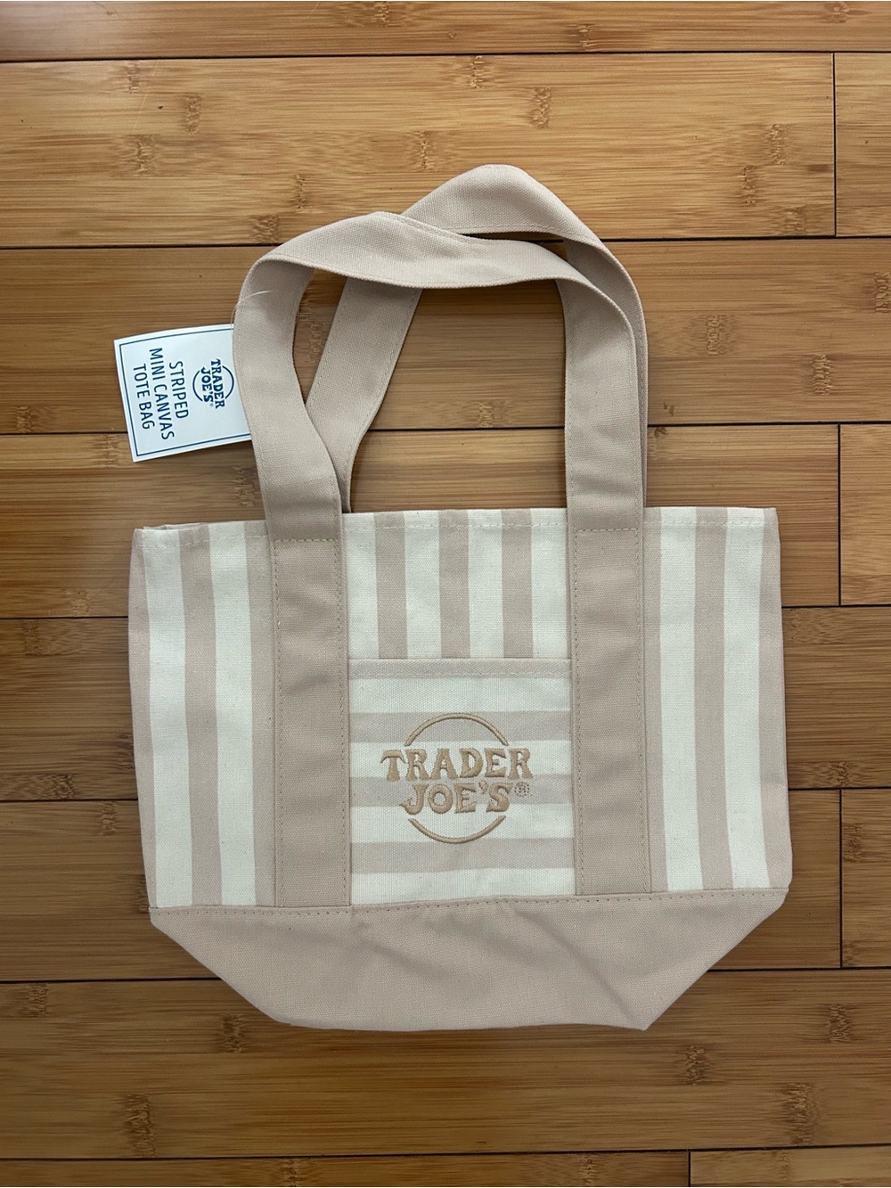 Trader Joe's Beige & Cream Striped Mini Tote Bag